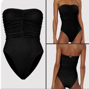 Milly Black Textured Ruched One Piece Bathing Suit